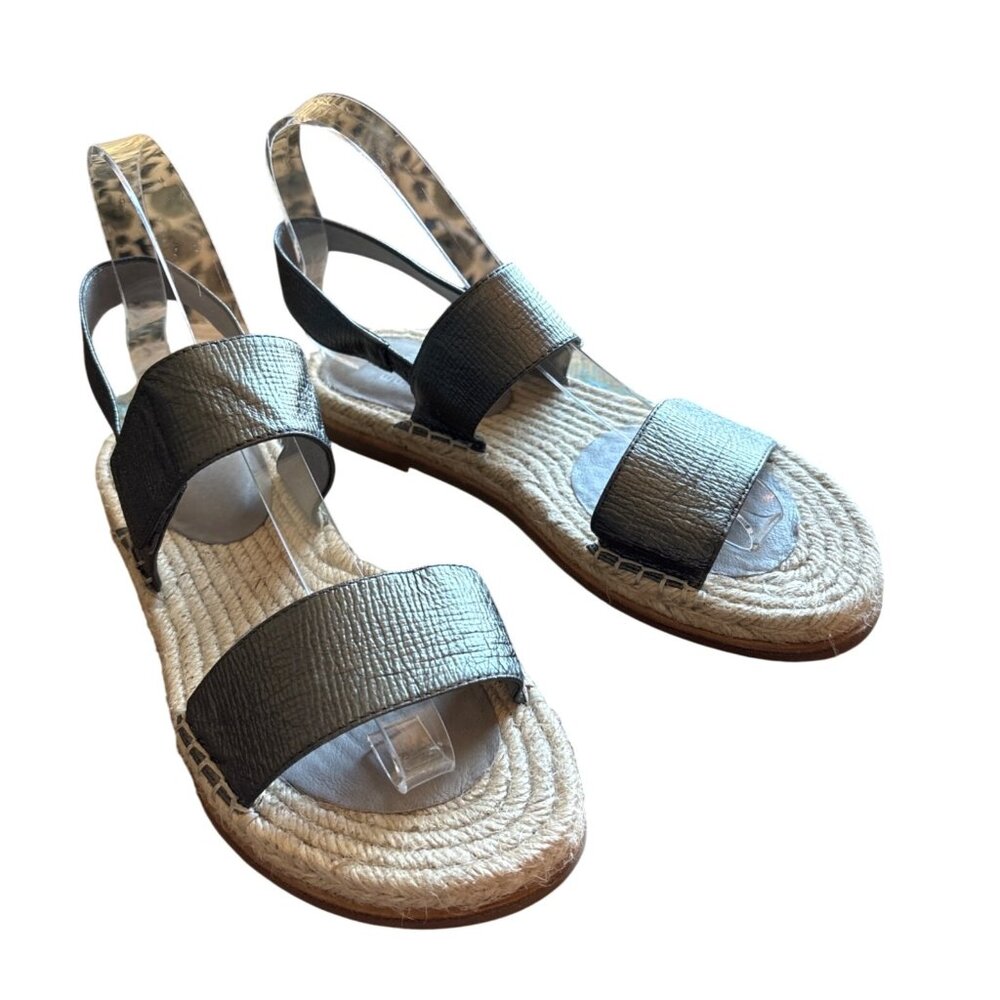 Eileen Fisher Max‎ Metallic Leather Bronze Size 8.5 Espadrille Sandal Adj Strap